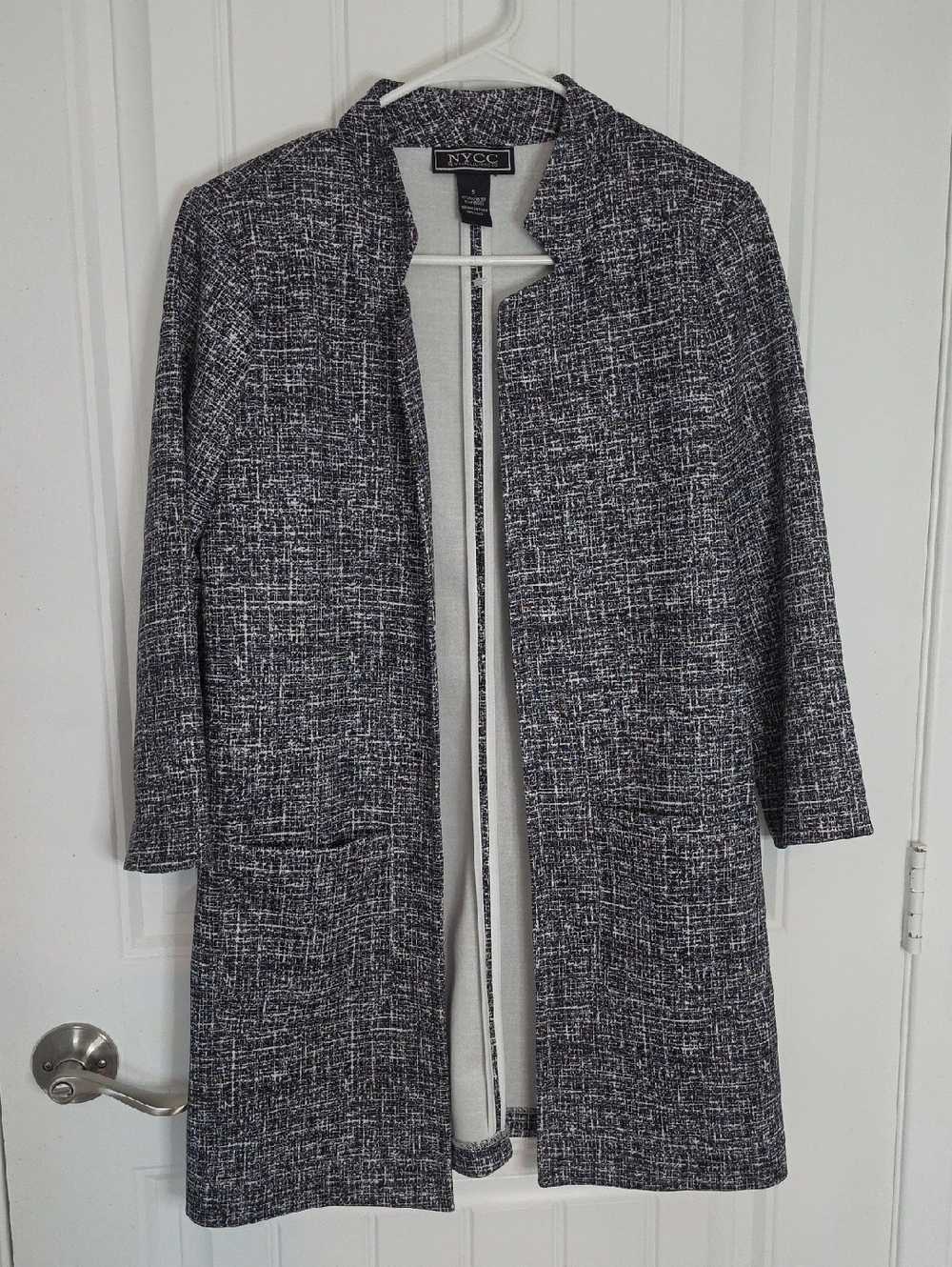 New York Clothing Co. Black and White Tweed Open-Front Coat